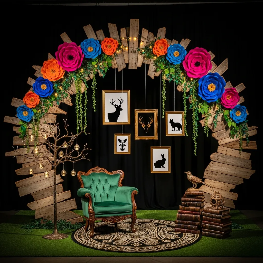 Custom designed photo zone with unique artistic elements