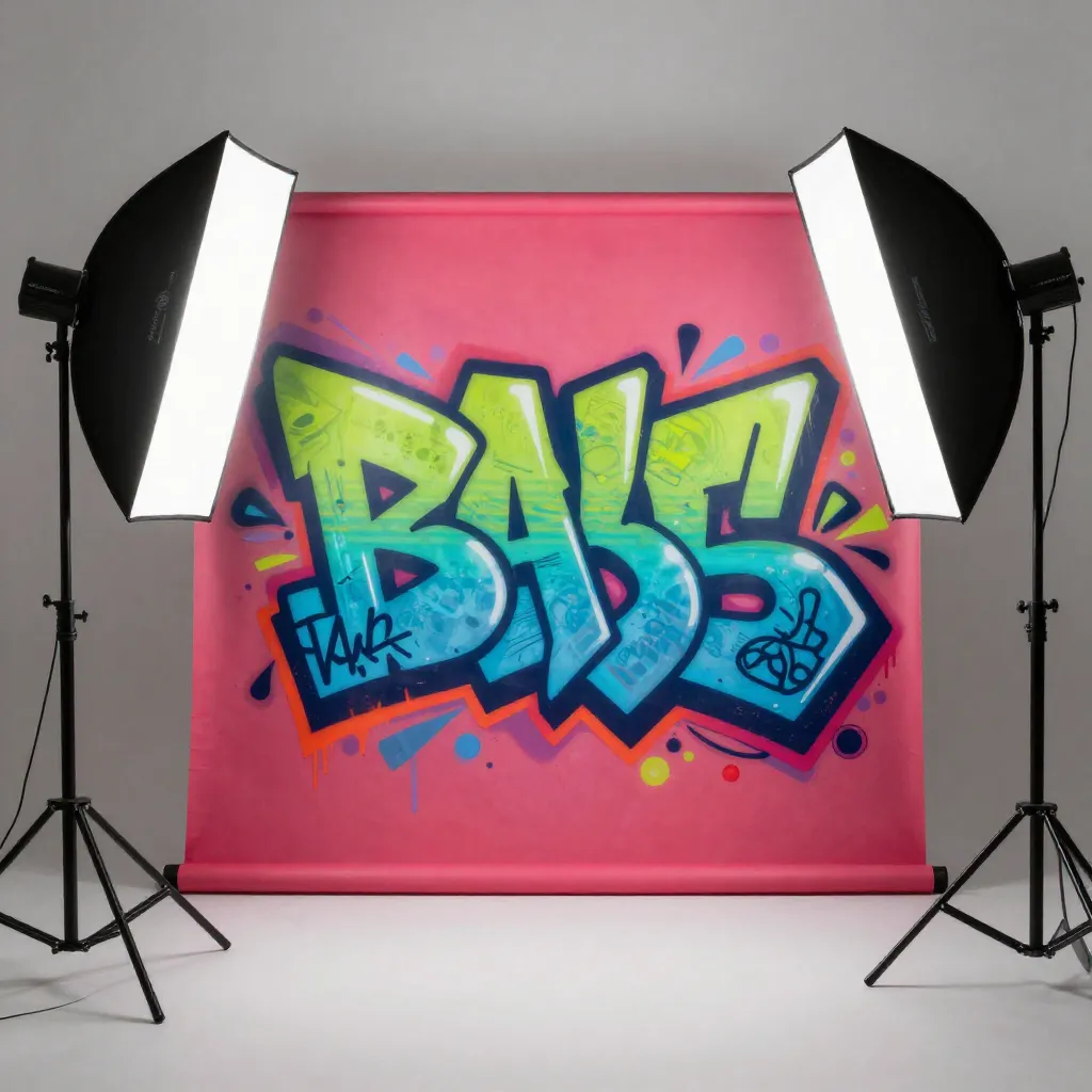 Professional photo zone setup with vibrant graffiti-style backdrop