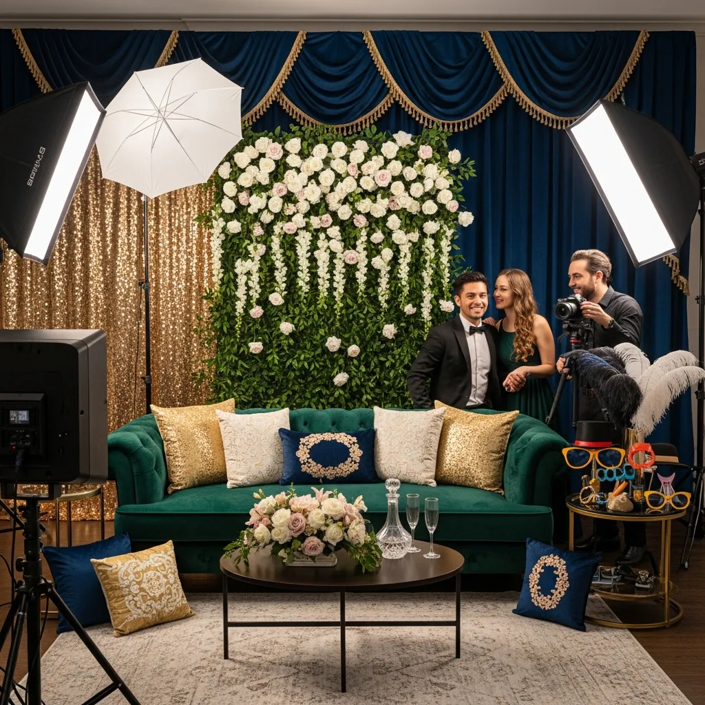 Deluxe Photo Zone Package with luxury setup, multiple backdrops, and full service