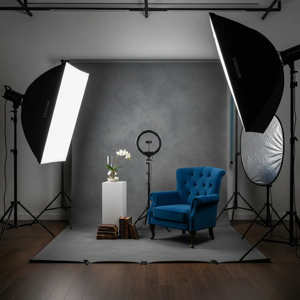 Premium Photo Zone Package with advanced backdrop, professional lighting, and premium props